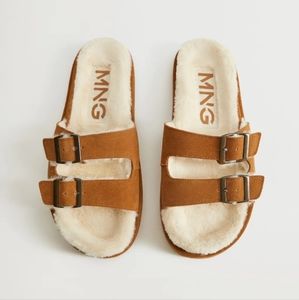 NWT Mango Faux fur sandals with buckle
